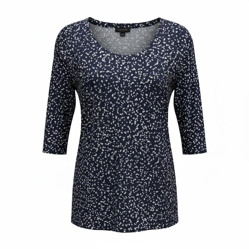 J. Jill Wearever Collection Knit Top S Scoop Neck 3/4 Sleeve Navy White Dot